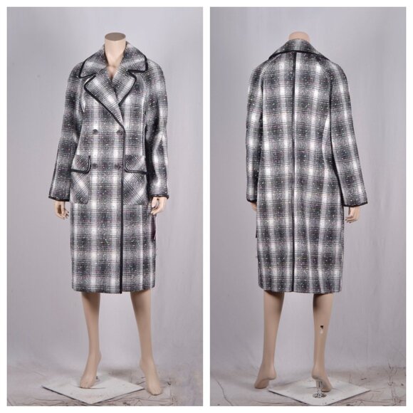 Avec Les Filles Plaid Tweed Double Breasted Coat in Black Multi Plaid - Picture 4 of 6